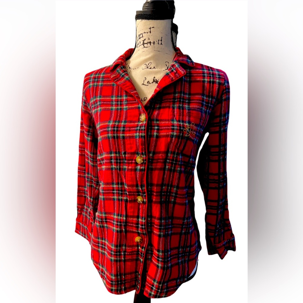 RALPH LAUREN RED WHITE Multi TARTAN PLAID Soft Cotton FLANNEL 2PC PAJAMA SET